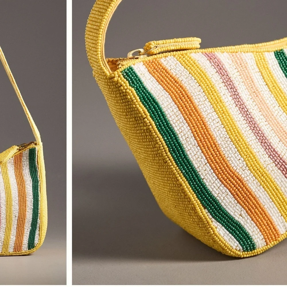 Anthropologie Yellow and Multicolor Striped Shoulder Bag